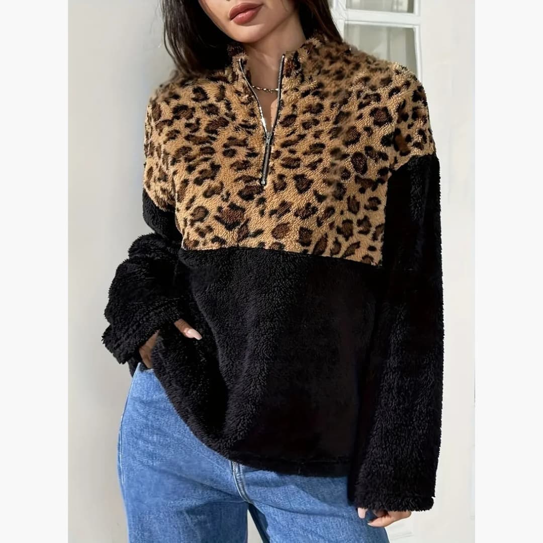 Felicia - Leopardmønstret fleecegenser til dame