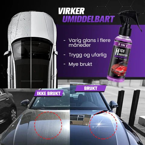 3 i 1 Bilpleiespray - Hurtig, Effektiv, Høybeskyttelse