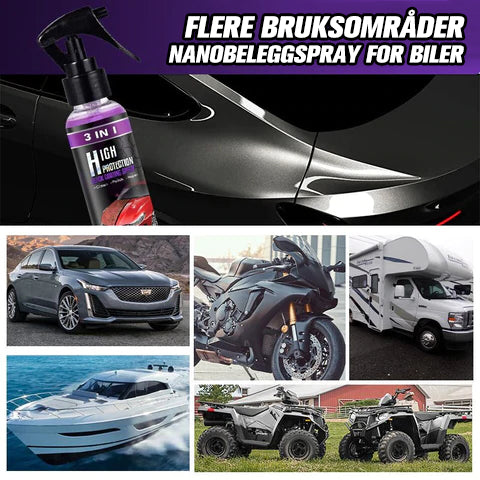 3 i 1 Bilpleiespray - Hurtig, Effektiv, Høybeskyttelse