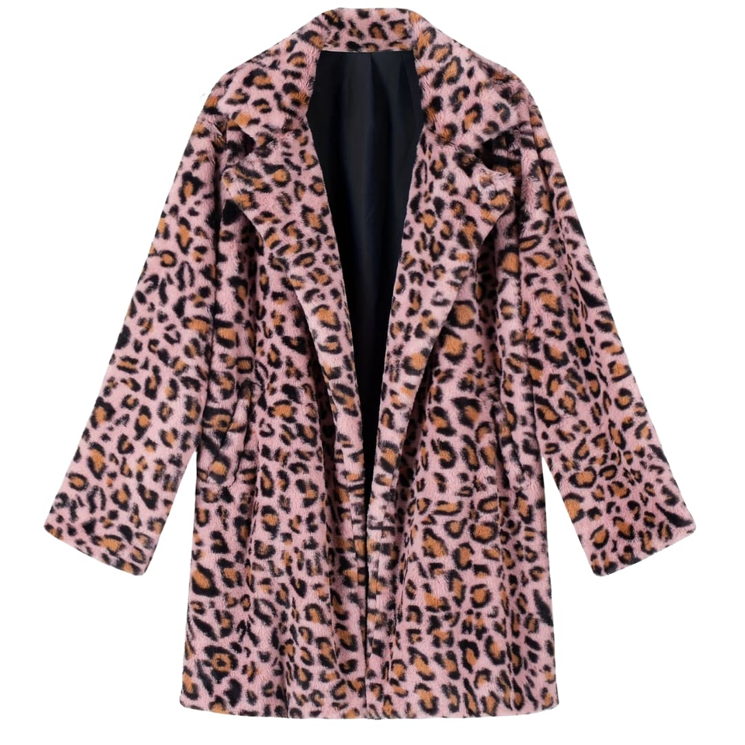 Plus Size Leopardmønster Åpen Cardigan Lang Jakke