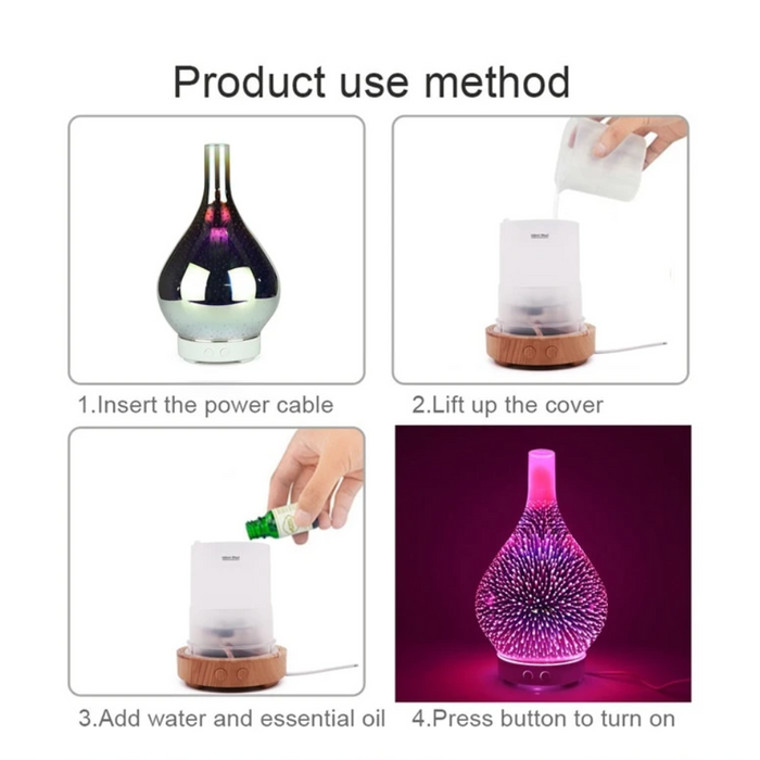 3D Glassvase Aroma Diffusor med Fargeskiftende LED Lys