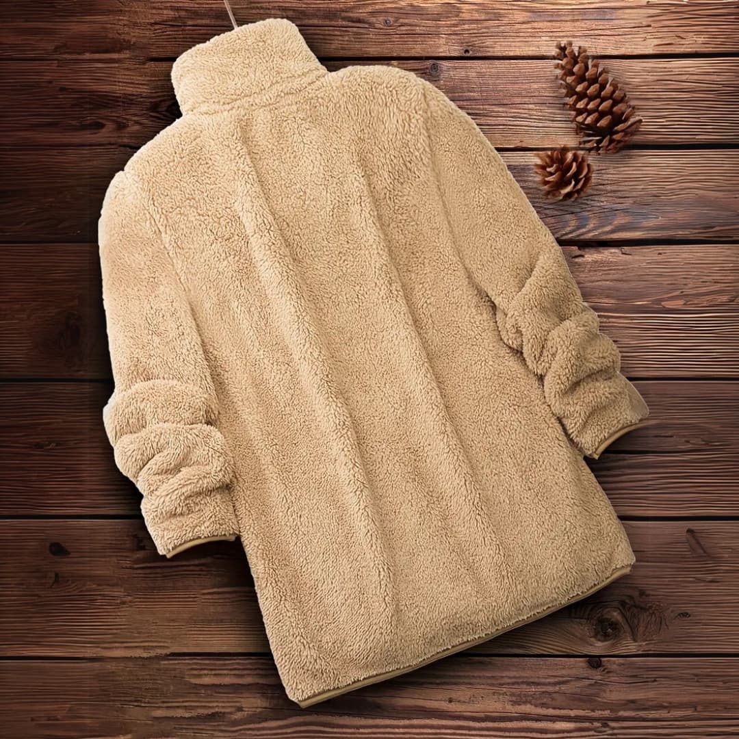 Kvinnens Teddy Zip-Up Genser Uformell Langermet Vinterjakke