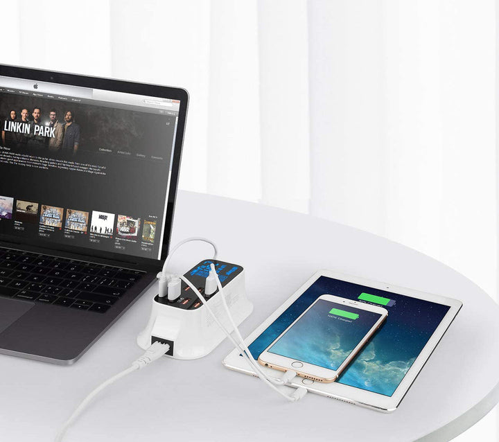 8-porters USB-ladestasjon for flere enheter