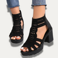 Glitrende sandaler med chunky hæl