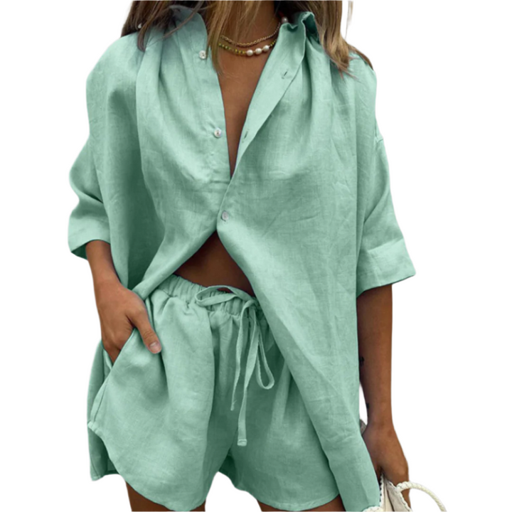 Dame Matchende Sett: Oversized Skjorte &amp; Justerbare Shorts for Komfort