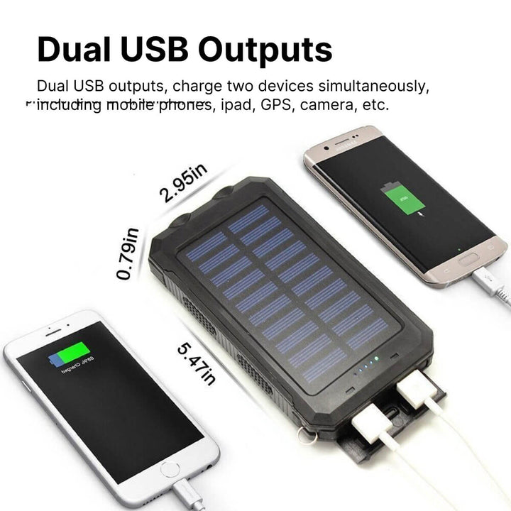 Bærbar Solenergibank med Doble USB-porter og LED-lommelykt