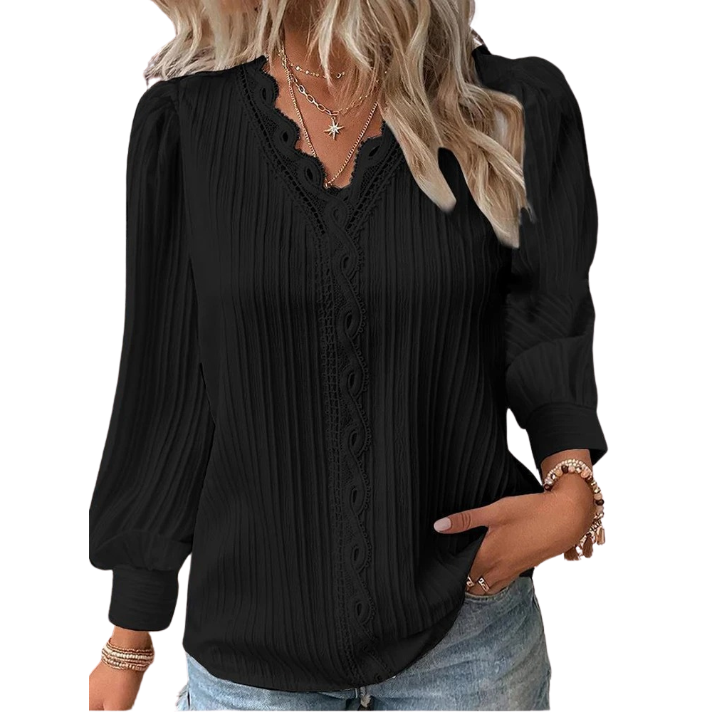 Dame Blondeskjorte med V-hals – Elegant Stil og Komfort