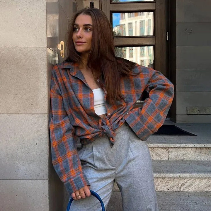Dame Oversized Rutete Skjorte – Langermet for Komfort