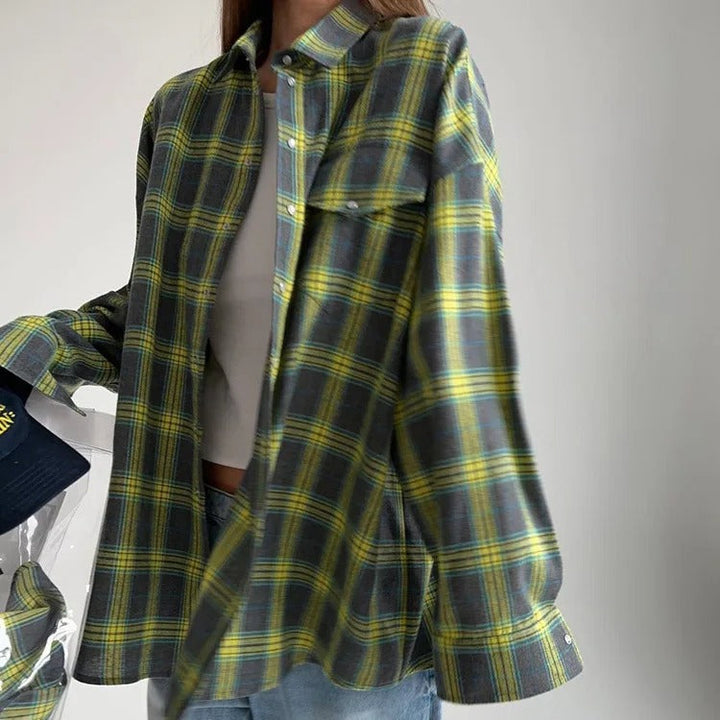 Dame Oversized Rutete Skjorte – Langermet for Komfort