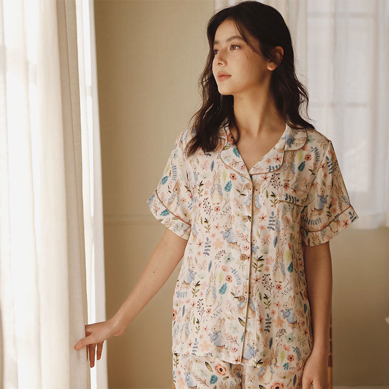 Dame Pyjamassett med Botanisk Mønster