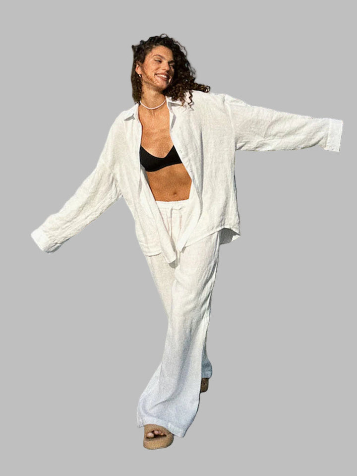 Dame To-delt Sett – Oversized Skjorte og Vide Bukser