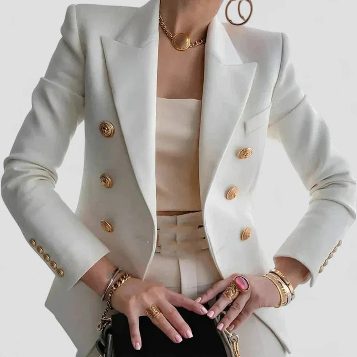 Kvinner Dobbeltspent Blazer med Gullknapper – Skreddersydd Eleganse