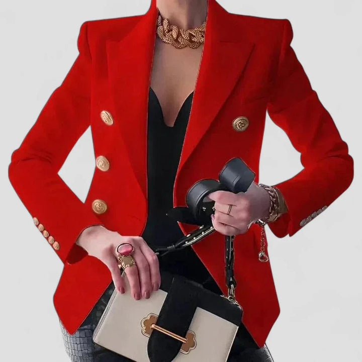 Kvinner Dobbeltspent Blazer med Gullknapper – Skreddersydd Eleganse
