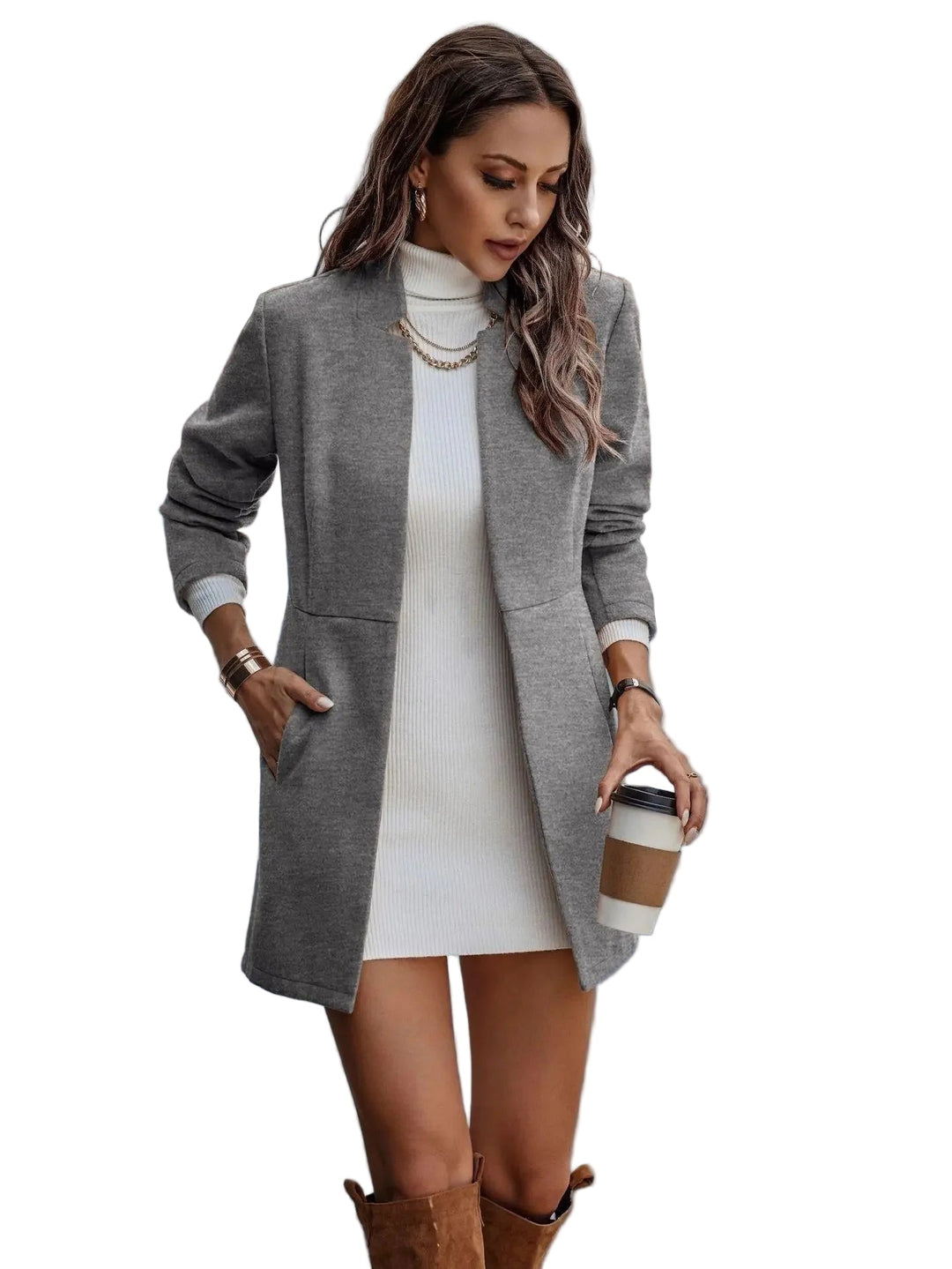 Dame Midi Blazer med Åpen Front – Elegant og Moderne