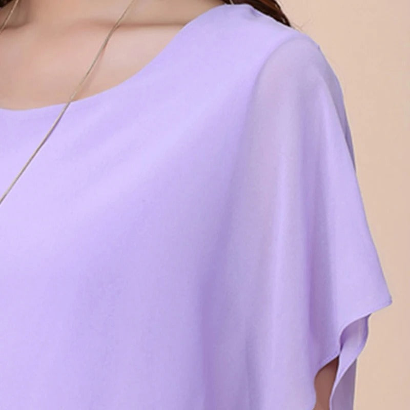 Elegant Damebluse med Volanger og Flaggermusermer