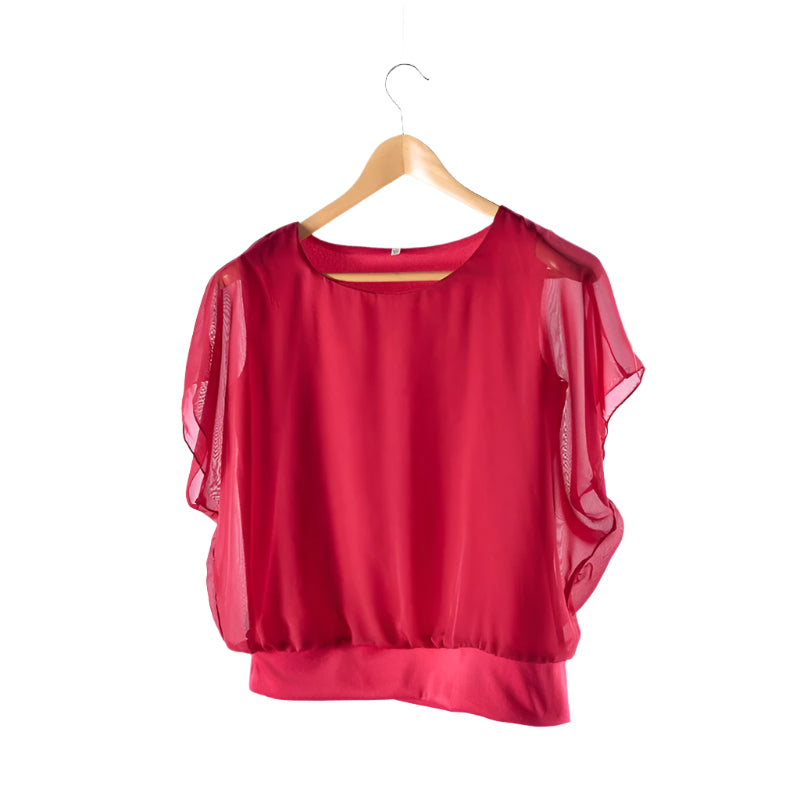 Elegant Damebluse med Volanger og Flaggermusermer
