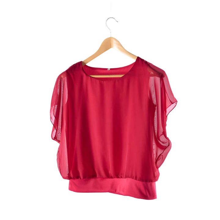 Elegant Damebluse med Volanger og Flaggermusermer