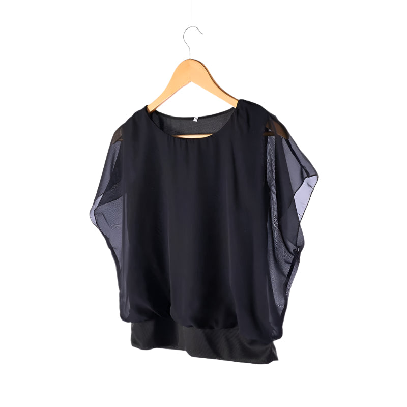 Elegant Damebluse med Volanger og Flaggermusermer
