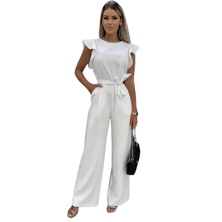 Dame Jumpsuit med Volanger og Vide Ben for Elegant Stil