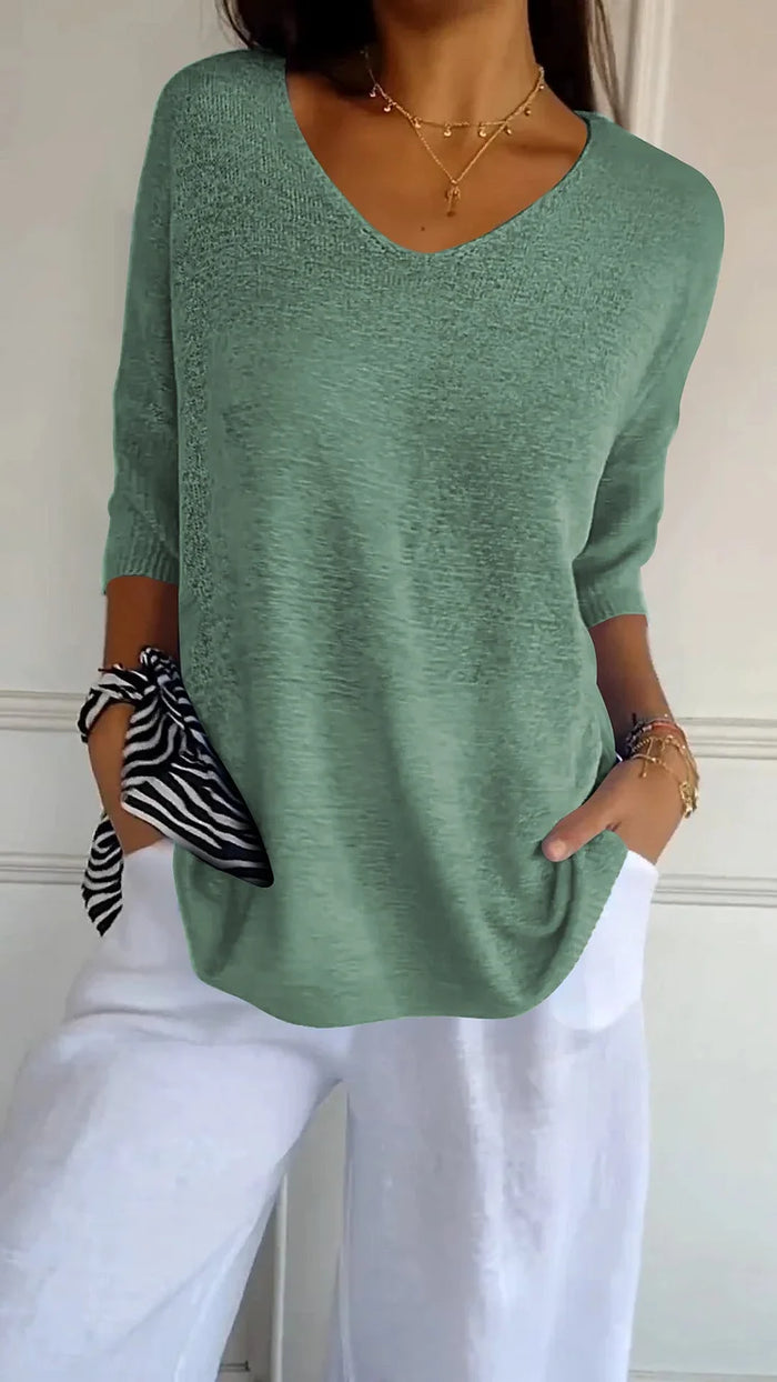 Dame V-hals Topp – Elegant Stil og Komfortabel Passform