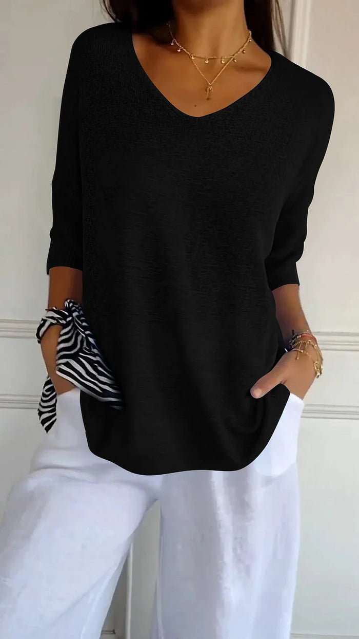 Dame V-hals Topp – Elegant Stil og Komfortabel Passform