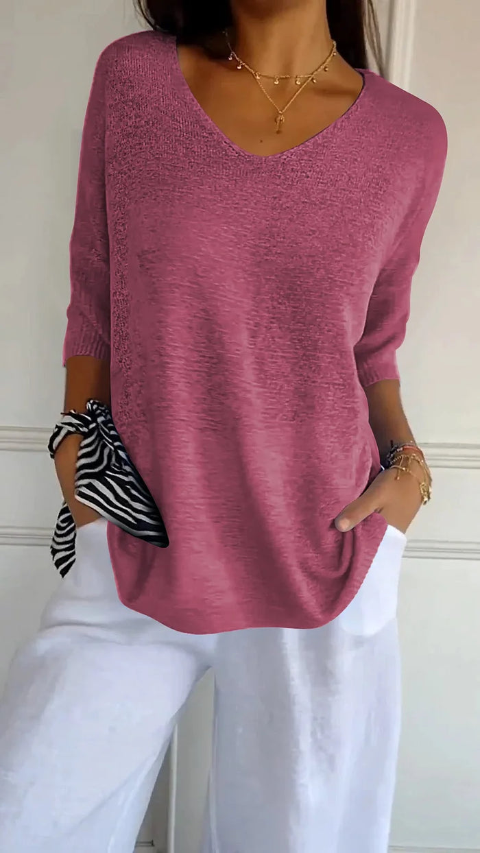 Dame V-hals Topp – Elegant Stil og Komfortabel Passform