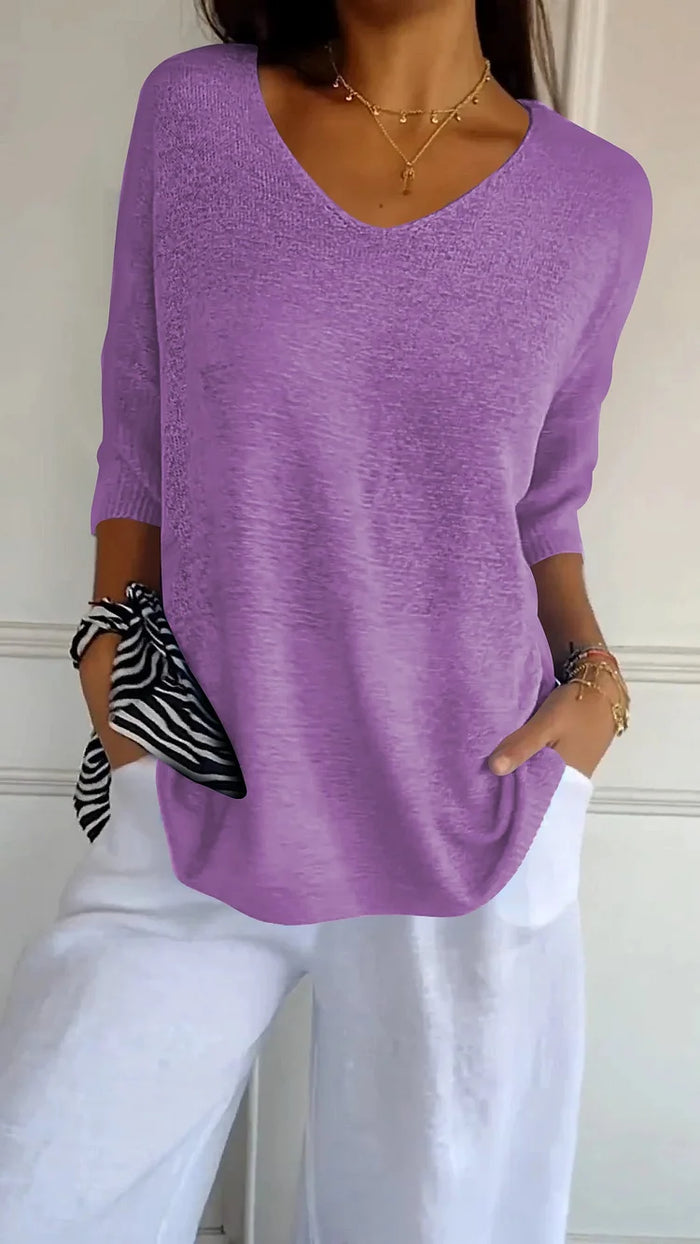 Dame V-hals Topp – Elegant Stil og Komfortabel Passform