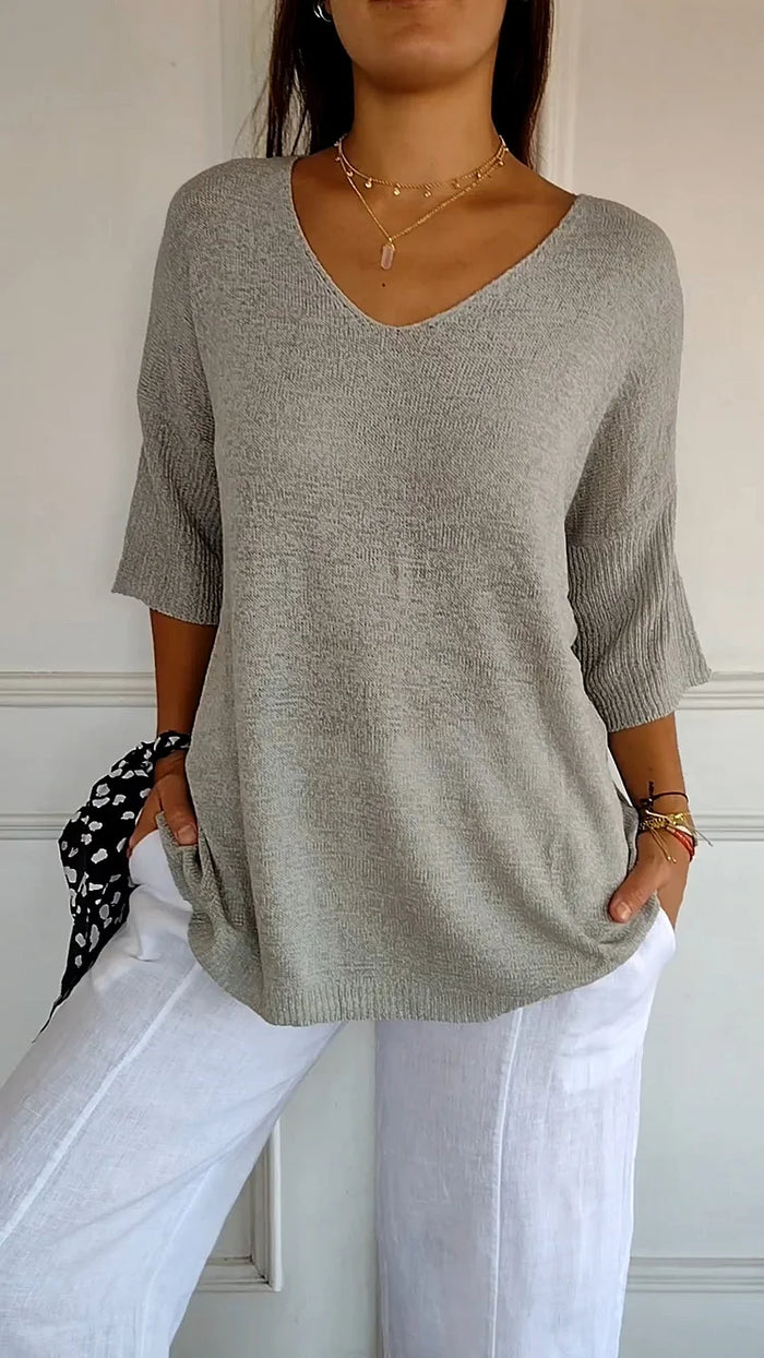 Dame V-hals Topp – Elegant Stil og Komfortabel Passform
