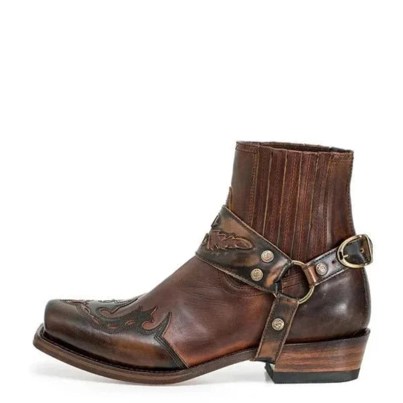 Elegant Herrestøvlett med Lav Hæl og Vintage Broderi