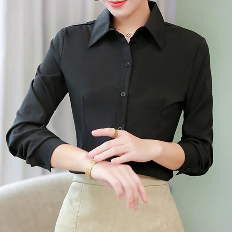 Kvinner Langermet Kontorbluse – Elegant &amp; Komfortabel