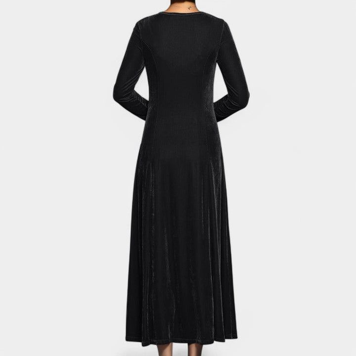 Elegant Midi Kjole for Kvinner med Lange Ermer