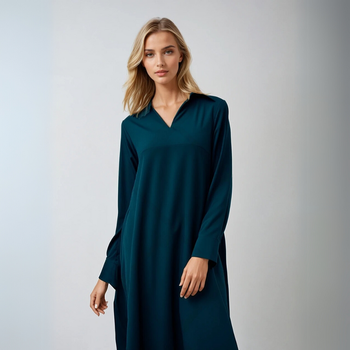 Kvinner Elegant Maxi Kjole med V-hals, Drapé og Sideslitt