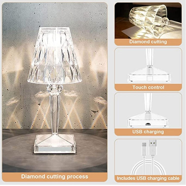 Elegant Oppladbar Bordlampe med Diamantdesign for Hjemmet