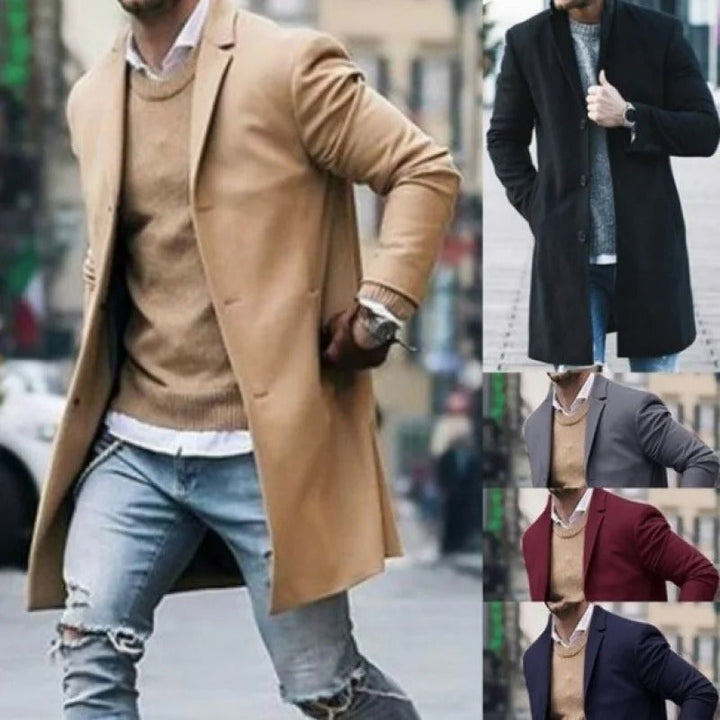 Herre Vinterjakke Slim Fit Vindresistent Ullblandning