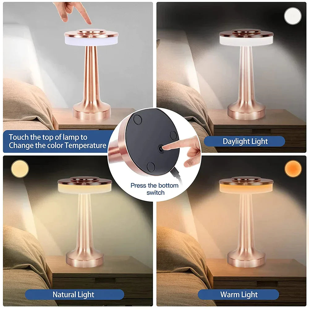 Elegant Trådløs Bordlampe med Dimmbart Lys