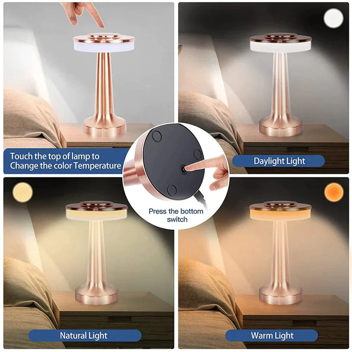 Elegant Trådløs Bordlampe med Dimmbart Lys