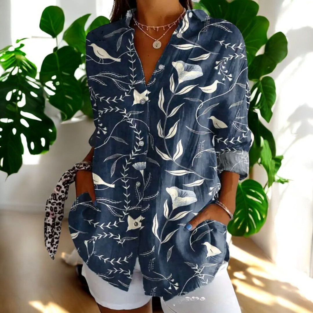 Dame Vintage Bluse i Fargerikt Design