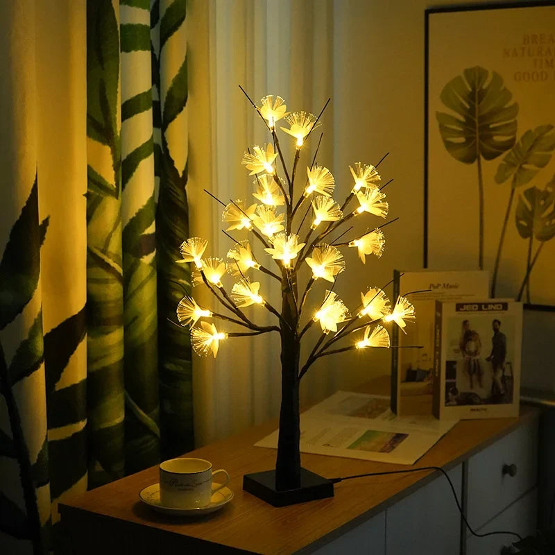 Bjørk Fiberoptisk Blomsterlampe - Elegant Design | USB &amp; Batteri