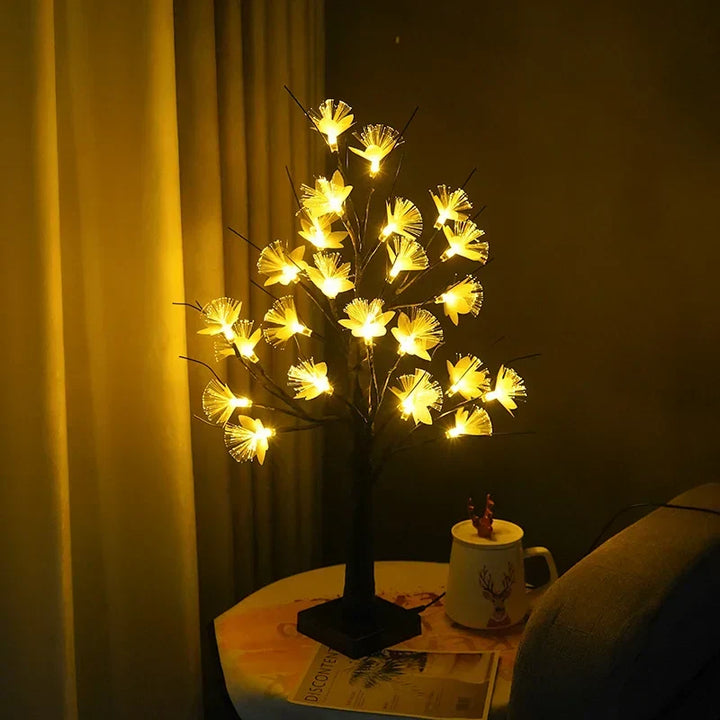 Bjørk Fiberoptisk Blomsterlampe - Elegant Design | USB &amp; Batteri