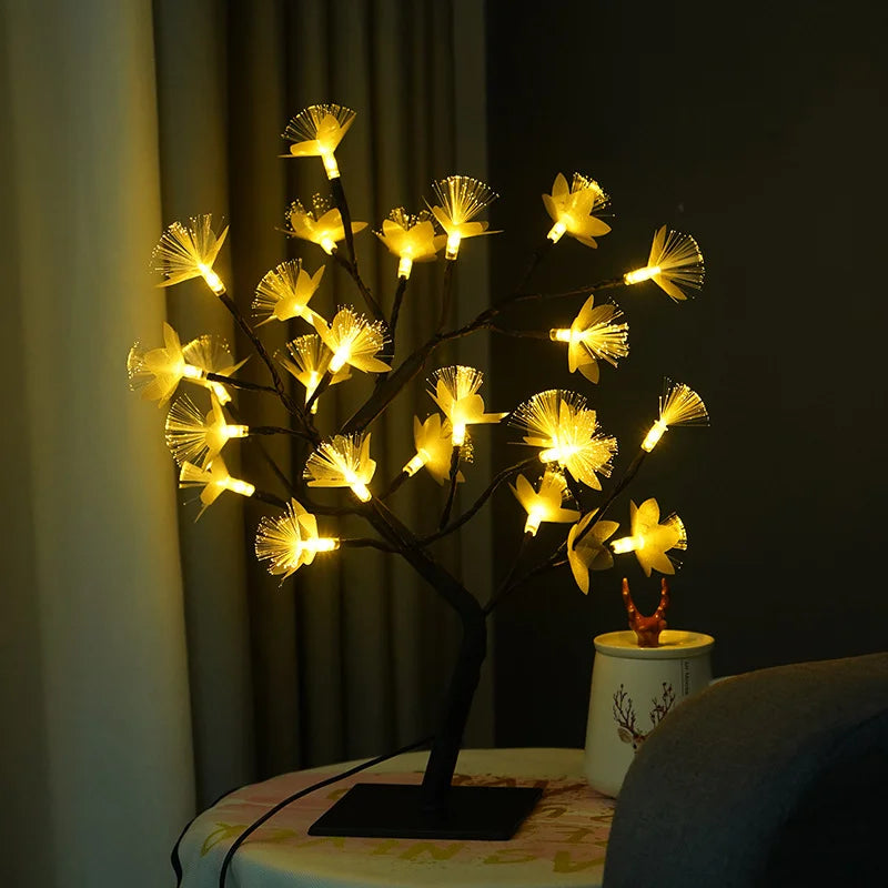 Bjørk Fiberoptisk Blomsterlampe - Elegant Design | USB &amp; Batteri