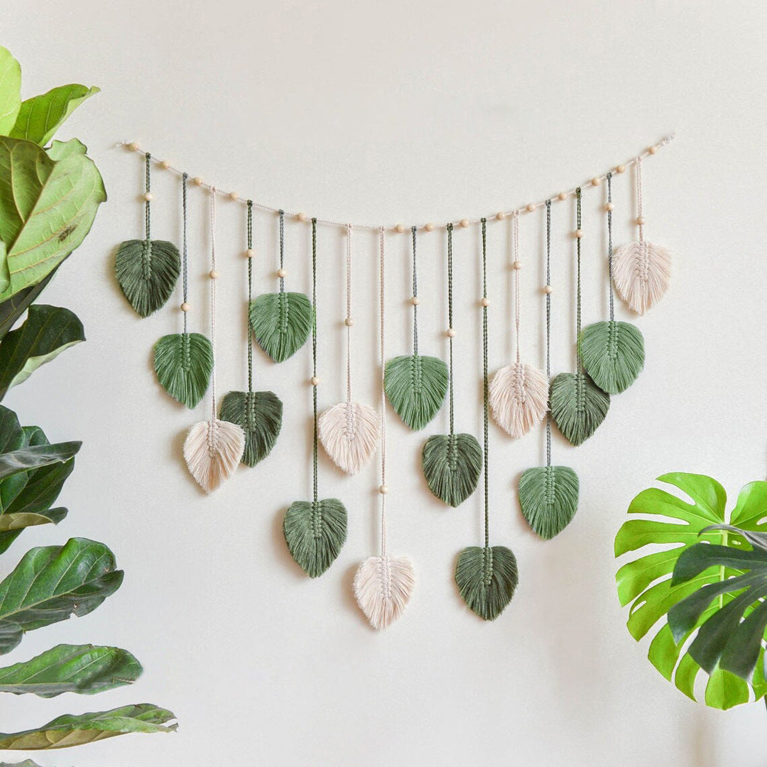 Håndlaget Macrame Bladgirlander for Veggdekor
