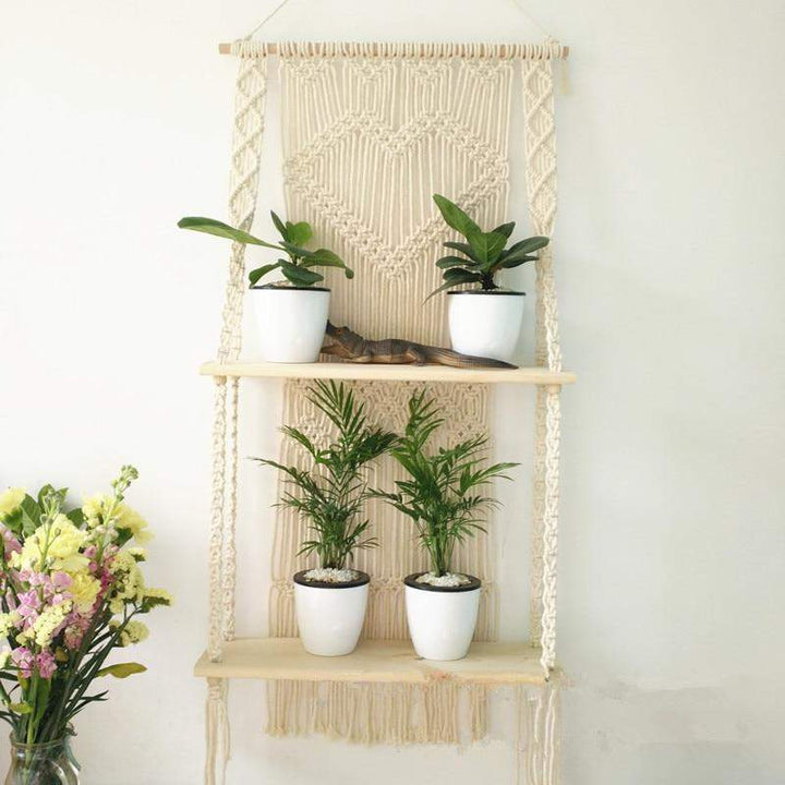 Hengende Macramé Vegghylle – Boho Interiørdekor