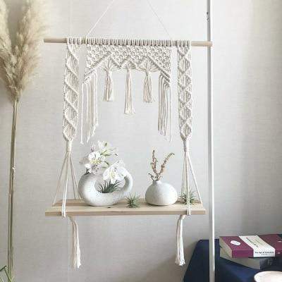 Hengende Macramé Vegghylle – Boho Interiørdekor