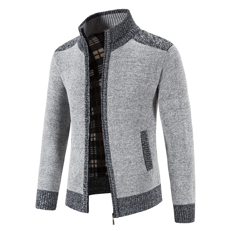 Herre Patchwork Strikk Cardigan for Varm Høst og Vinterstil