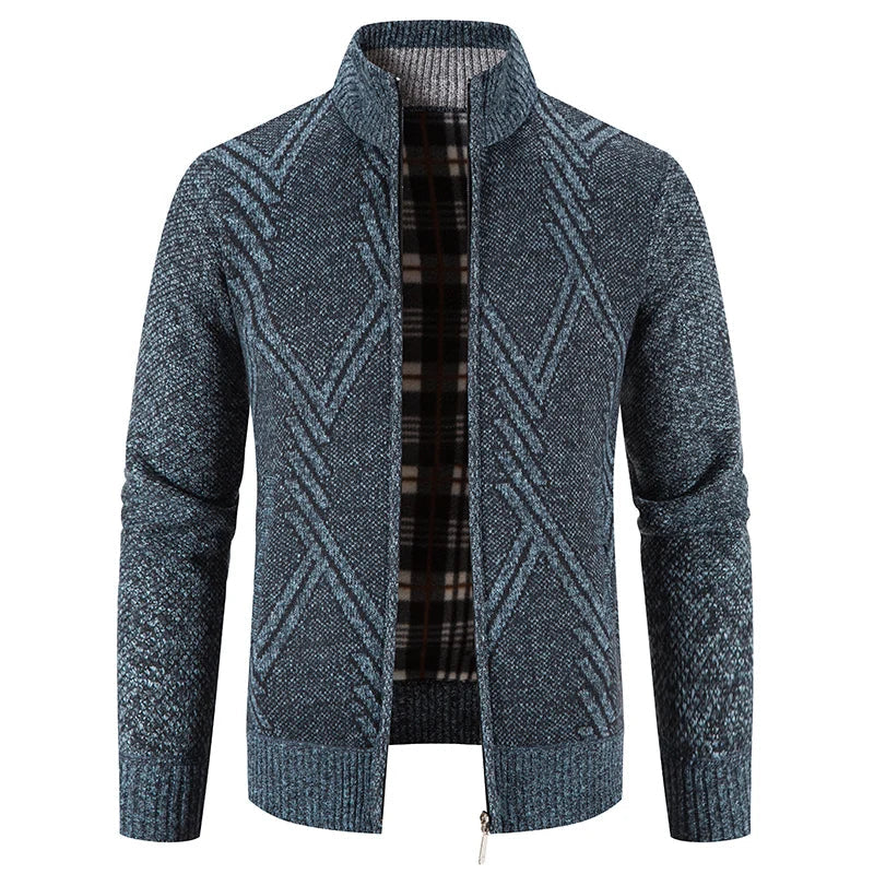 Herre Patchwork Strikk Cardigan for Varm Høst og Vinterstil