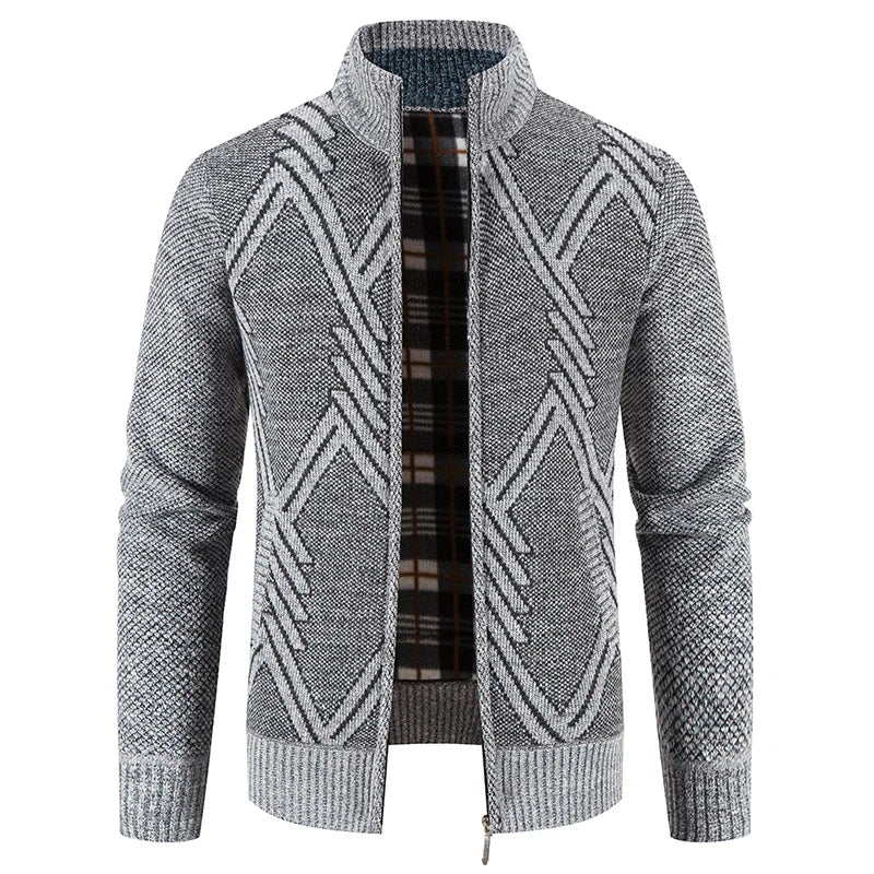 Herre Patchwork Strikk Cardigan for Varm Høst og Vinterstil