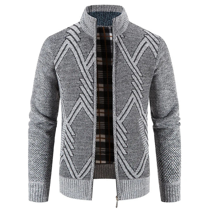 Herre Patchwork Strikk Cardigan for Varm Høst og Vinterstil