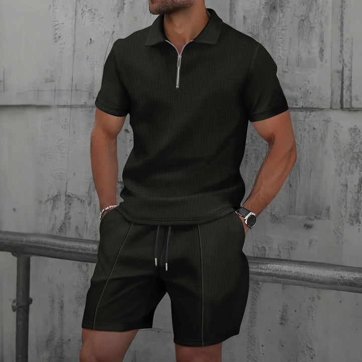 Herre Waffle Zip-Up Sommersett – Perfekt for Varmere Dager