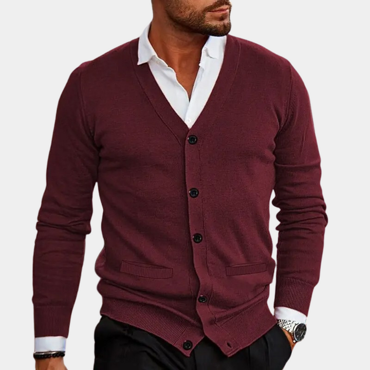 Herre V-hals Cardigan Jakke med Knapper for Avslappet Stil