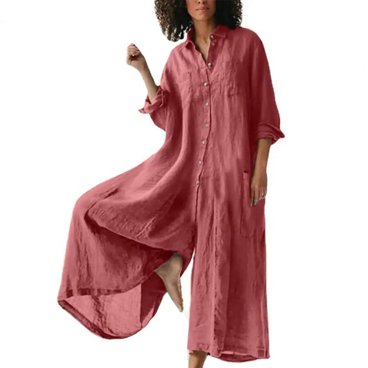 Kvinner Jumpsuit med Vide Ben og Knappedetaljer